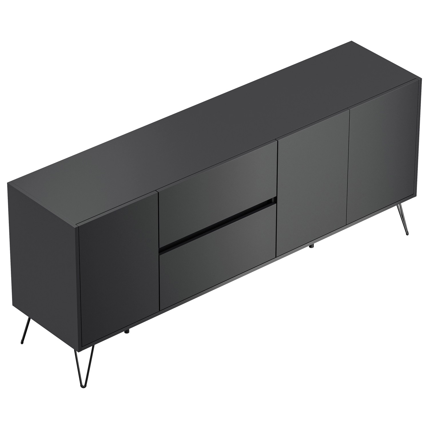 Posseik Sideboard Industrial I, 180 cm, Grafit, mit 2 Schubladen und 3 Türen im modernen Design.