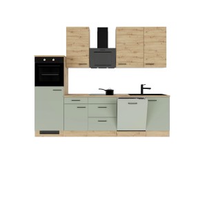 Flex-Well Exclusiv Küchenzeile Cara 280 cm Schilfgrün matt - Artisan Eiche