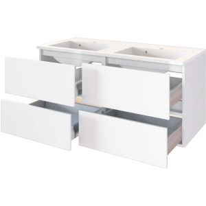 Held Möbel Doppelwaschtisch Verona, 120 cm, Weiß Matt, mit vier Schubladen offen.