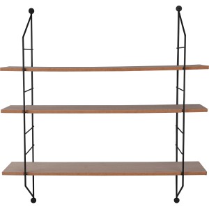 Metall-Wandregal Ella mit drei Holzablagen, 60x62x14,5 cm, schwarz/natur. Ideal für Deko.
