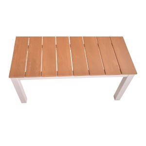 Tisch aus dem Garden Pleasure Lounge-Set Valentina, Nonwood Holzoptik, weißes Gestell.