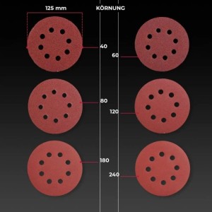 bestTools Schleifpapier Set, 66-teilig, 125mm, Körnung 40-240 für Exzenterschleifer.