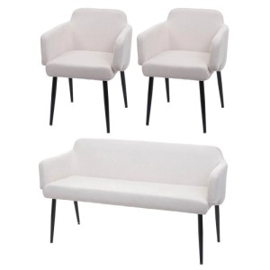 MCW Essgruppe: 2 Stühle, 1 Bank, creme-weiß, Textilbezug, Stahlbeine