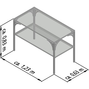 KGT Universal-Aluminium-Tisch für Gewächshaus, ca. 120x64x80cm, mit zwei Ablageflächen.