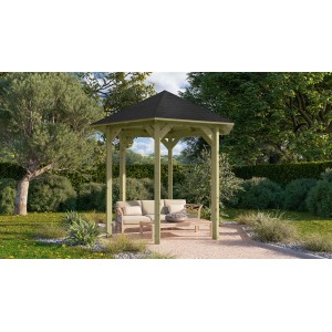Karibu Pavillon Alicante Set kdi mit Schindeln Schwarz 235 cm x 208 cm x 280 cm