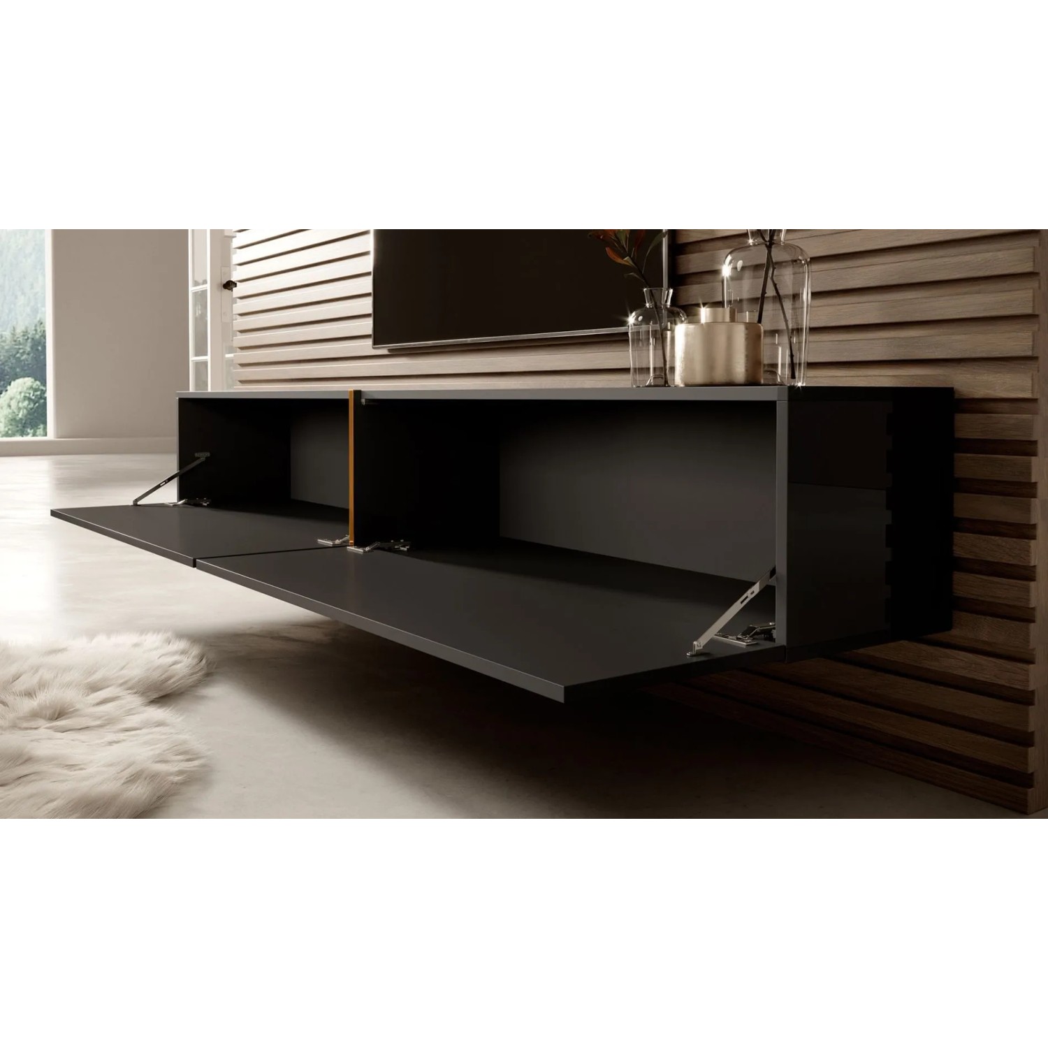 Selsey TV-Hängeboard Bisira 200 cm Schwarz mit Goldenem Einsatz_7