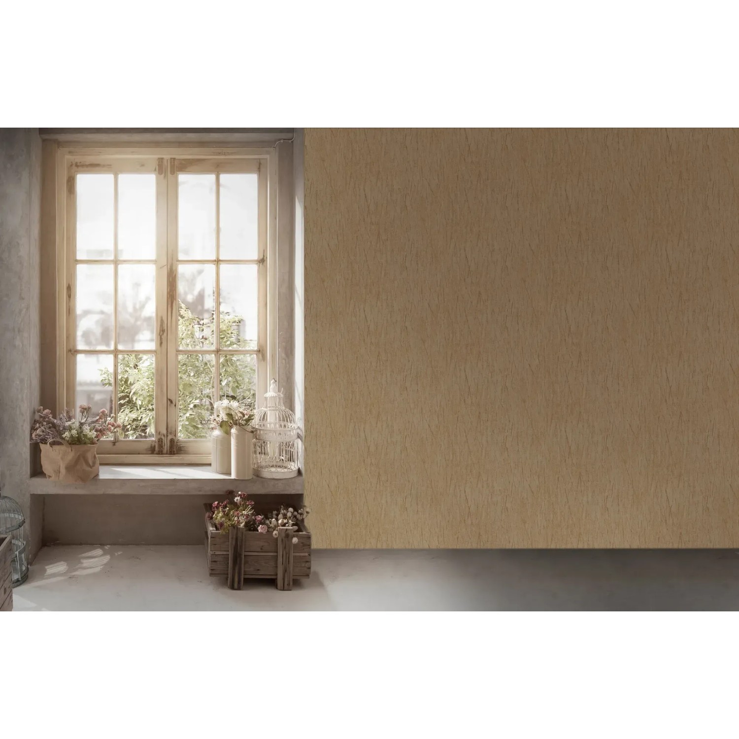 Braune Vliestapete mit Struktur und Metallic-Glanz. Dekorative Tapete für Wohnräume.