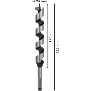 Bosch Holzschlangenbohrer Wood Ø 24 mm, Spiralbohrer für präzise Holzarbeiten.