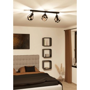 Eglo Carlton7 Deckenleuchte, 3-flammig, schwarz-kupfer antik, im Schlafzimmer.