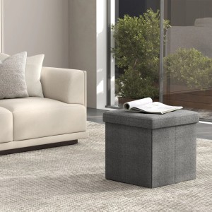 Grauer Songmics Sitzhocker Minota (30x30 cm) mit Stauraum und Leinenoptik.