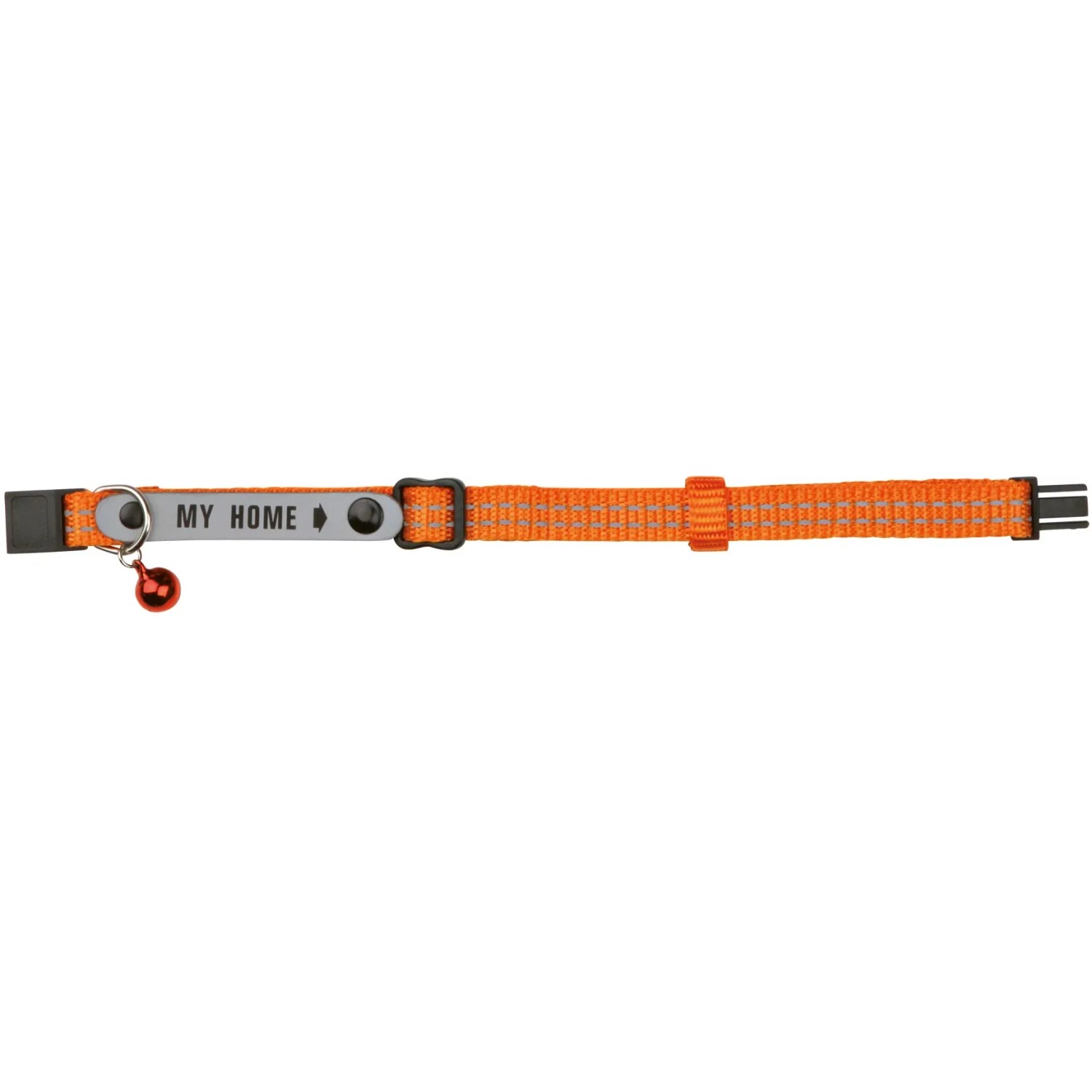 Orangefarbenes Jollypaw Katzenhalsband mit Adresslasche, reflektierend und mit Glöckchen.