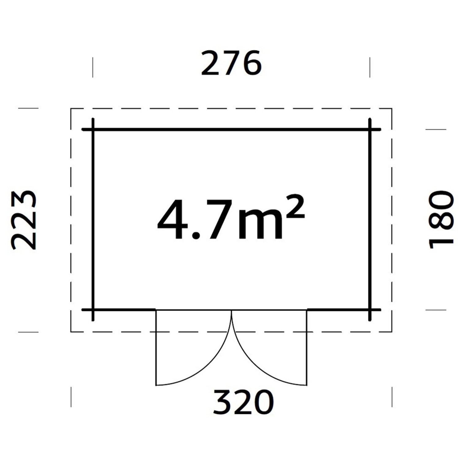 Grundriss Palmako Gartenhaus Alice, braun kesseldruckimprägniert, 276x180 cm, 4,7 m² Fläche.
