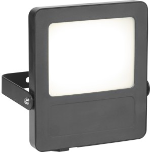 Flacher, dunkelgrauer LED-Außenstrahler aus Aluminium und Kunststoff mit neutralweißem Licht.