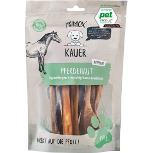 Primox Hunde-Snack Kauer Premium Pferdehaut, 150g. Getrocknete Kauartikel für Hunde.
