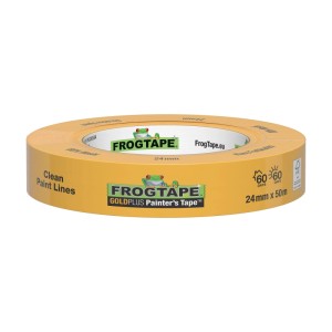 Goldfarbenes FrogTape Washi-Malerband Goldplus, 24 mm x 50 m, für präzise Farbkanten. 60 Tage rückstandsfrei entfernbar.