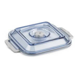 Magic Vac Vakuumierbehälter Executive Line, eckig, 2,5 l, mit transparentem Deckel und grauem Ventil.
