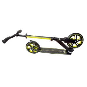 Muuwmi Aluminium Scooter Pro Tretroller, schwarz-lime, 215 mm Rollen, höhenverstellbar für Kinder und Erwachsene.