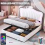 okwish Polsterbett 140x200cm mit Hydraulischem Stauraum LED Kinderbett Weiß ohne Matratze_7