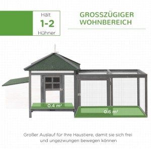 PawHut Zwerghühnerstall mit Auslauf, Nistkasten und Sitzstangen. Weißer Stall mit grünem Dach für 1-2 Hühner.