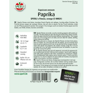 Samenpackung Sperli's Fitness Paprika, orange F1-Hybride. Snack-Paprika für Garten und Balkon.