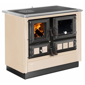 Justus Küchenofen Rustico 90 2.0, creme, mit Kochplatte und Backofen. Stahlverkleidung.