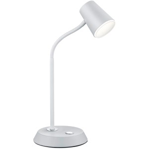 Weiße Trio LED Tischleuchte Narcos mit flexiblem Arm und Touch-Dimmer.