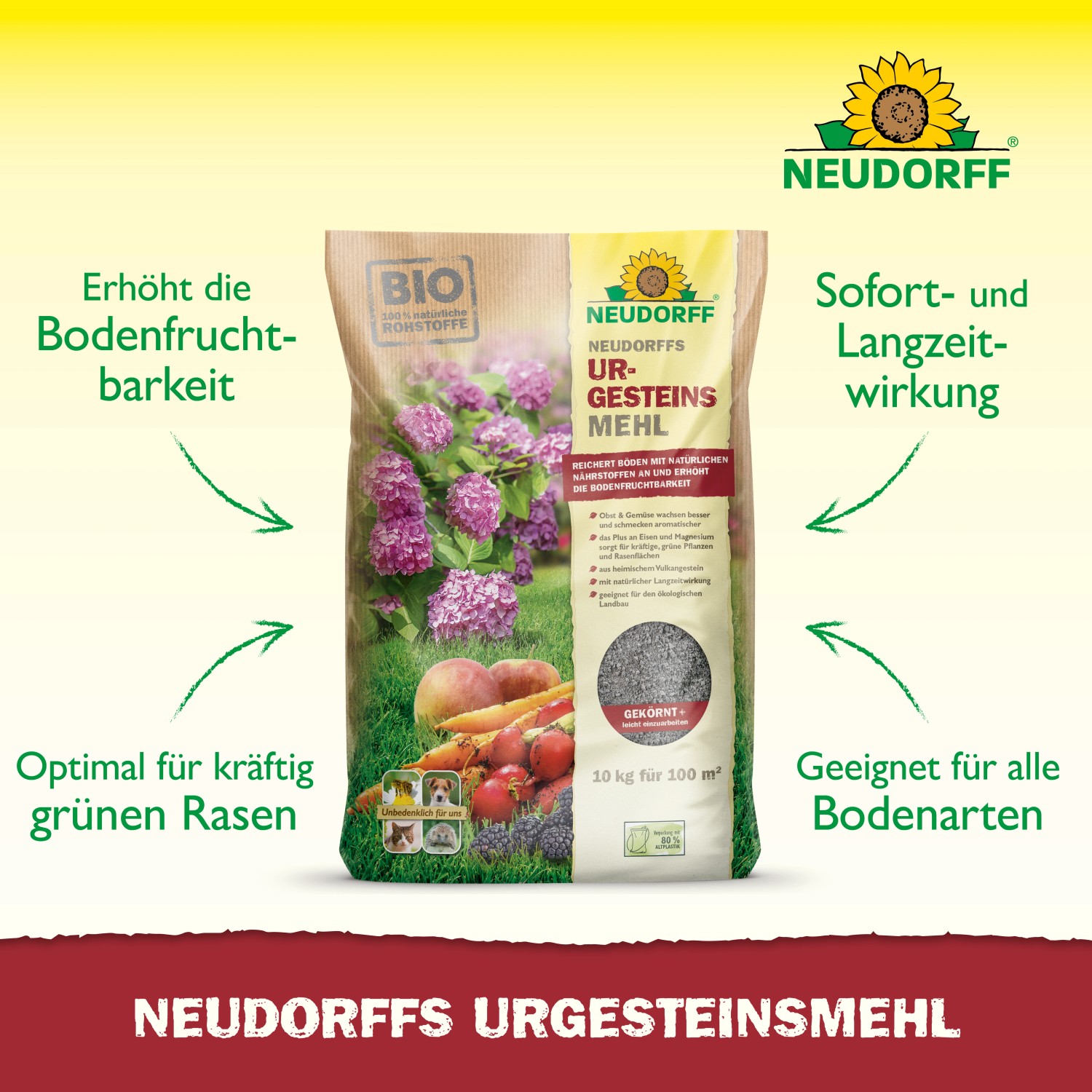 Sack Neudorff Urgesteins-Mehl 10kg, Bodenhilfsstoff zur Bodenverbesserung und Anreicherung mit Mineralien.