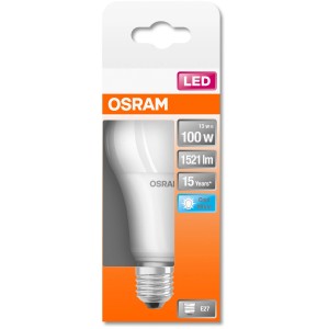 Osram LED-Leuchtmittel E27 in Glühlampenform, 13W, neutralweißes Licht im Karton.