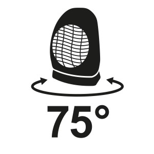 Symbol für Heizlüfter mit 75°-Oszillation zur Wärmeverteilung.