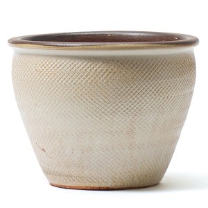 Cremefarbener Kirschke Pflanztopf Boa Ø 37 cm mit Schlangenmuster, aus Terrakotta.