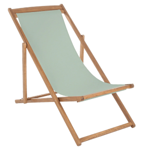 Liegestuhl Noemi mit Holzgestell und mintfarbener Bespannung für Garten und Balkon.