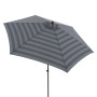 Doppler Marktschirm MyZone blau-grau mit Streifenmuster und Knickfunktion.