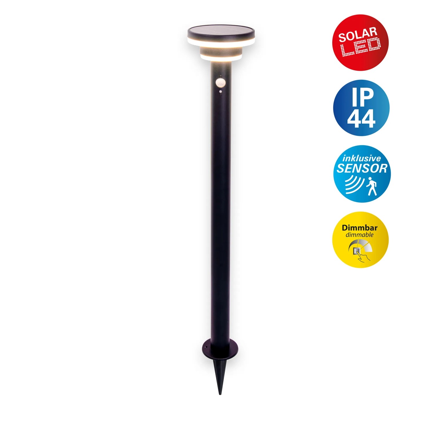 Näve LED Solar Stehleuchte Nora, schwarz, mit Erdspieß. Solar-Wegeleuchte für Garten und Terrasse.