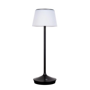 Schwarze LED Solar Tischleuchte Emmi, Ø 13 cm, 38 cm hoch. Dimmbare Solar-Deko für den Außenbereich.