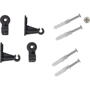 Spalier-Befestigungsset in Anthrazit, bestehend aus 4 Halterungen, Schrauben und Dübeln.