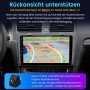 Junsun Autoradio im VW Golf 7 mit Touchscreen-Display, zeigt Rückfahrkamera-Ansicht und Parklinien. Unterstützt Rückfahrkamera.