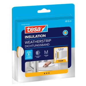 Tesamoll Schaumstoff Dichtung, weiß, 6m, für Fenster und Türen zur Abdichtung von Spalten 1-5mm.