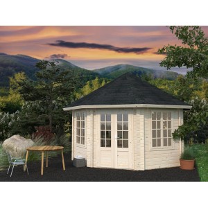 Palmako Holz-Pavillon Hanna, 421x222 cm, mit Doppeltür und Fenstern. Gartenlaube aus Fichtenholz.