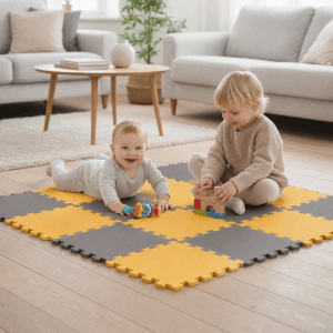 LittleTom Baby & Kinder Puzzlematte 30 x 30 cm 18 Stück Grau & Gelb