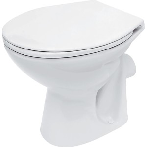 Weißes Baliv Stand-WC Set mit Spülkasten und WC-Sitz. Tiefspüler für das Badezimmer.