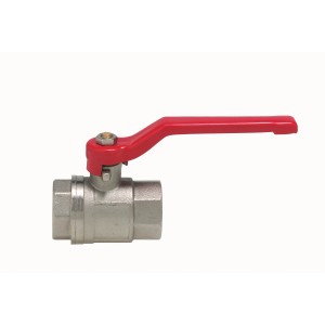 Matt verchromter Kugelhahn 18,6 mm (Rp 1/2) IG mit rotem Hebel für Anschlüsse & Kupplungen.