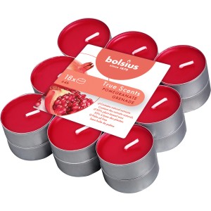 Bolsius Duftteelichter True Scents, 18er-Pack Granatapfel, rosarotes Wachs in Aluhülle.