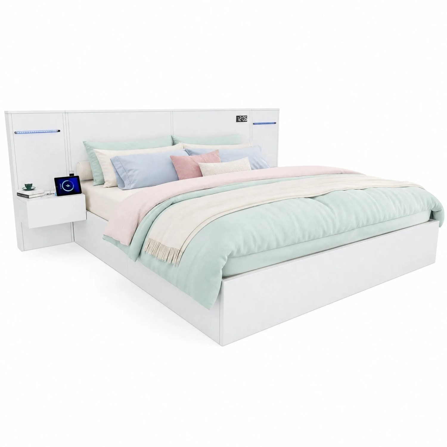 okwish Doppelbett 160x200cm mit USB Anschluss Lautsprecher Schlafzimmer Weiß ohne Matratze_9