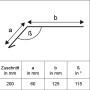 Technische Zeichnung Rinneneinhang Alu Natur, Zuschnitt 200x2000 mm, Maße a, b, β.
