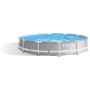 Intex Frame Pool-Set Prism Rondo, Ø 366 cm, grau, mit Stahlrahmen und blauem Wasser.