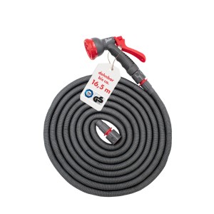 Flexibler Gartenschlauch 16,5m Grau/Rot inkl. Brause und Anschluss Stück