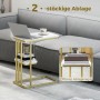 HOMCOM Beistelltisch mit C-förmigem Goldrahmen, weißer Marmoroptik-Platte und 2 Ablagen neben Sofa. Ideal für Laptop.