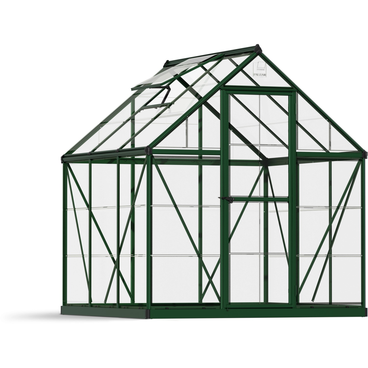 Palram Canopia Gewächshaus, 3,4 m², grün, mit Fundamentrahmen. Ideal für Pflanzen, Kräuter und Gemüse.