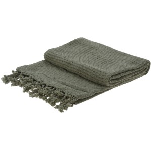 Baumwolldecke in Army-Grün, 130x170 cm, mit Fransen. Dekorative Tagesdecke oder Überwurf.