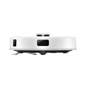 Mova Saug- & Wischroboter E20 Plus, Seitenansicht. Weißer Saugroboter mit Sensoren und Bürsten.